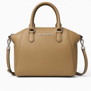 Michael Kors Beige Large Leather Satchel Hobo Shoulder Bag Taupe Crossbody